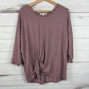 Women's Parallel Skies‎ Striped Quarter Sleeve Twist Knot Top Size Large